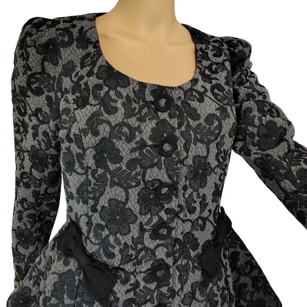 Betsey Johnson Floral Jacket Brocade Runway Peplum Ribbon Fit Flare Size 6 - Picture 3 of 9